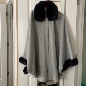 Faux Wool Faux Fur Trimmed poncho